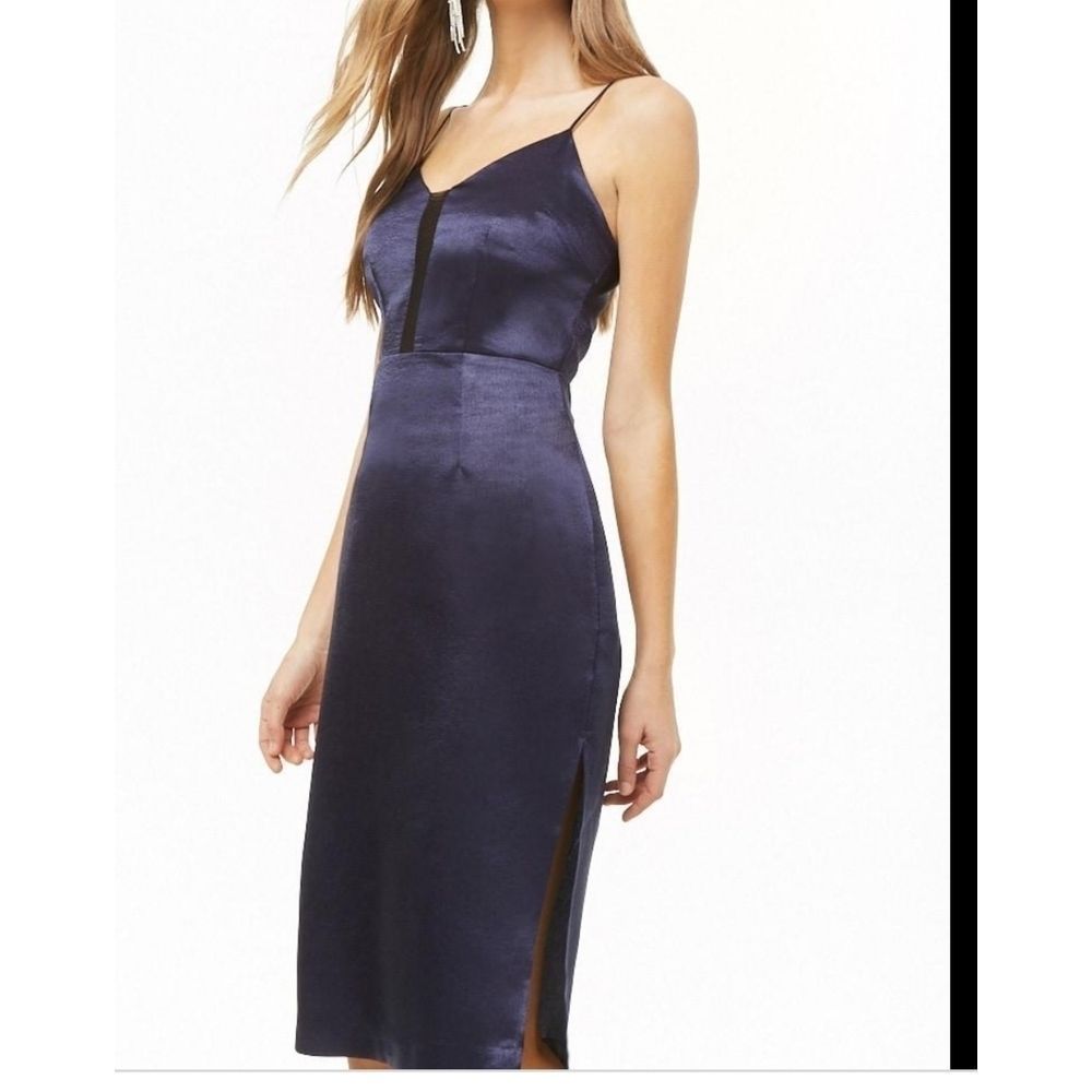 Size small satin dress. Navy blue